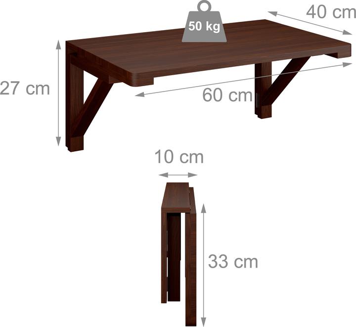 Image du produit Relaxdays Table pliante murale (60 x 40 x 27 cm)