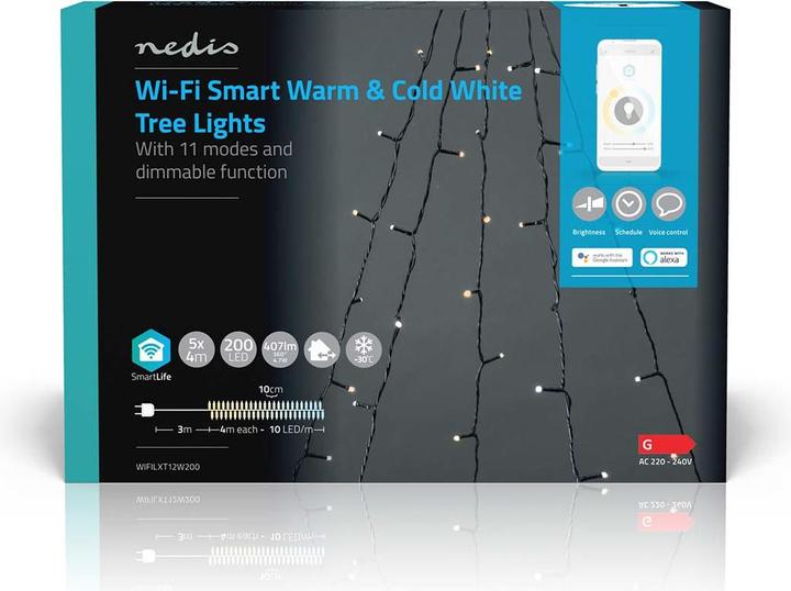 Actual product image Nedis SmartLife Decorative LED | Wi-Fi | Warm to Cool White | 200 LED's | 5 x 4 m | Android™ / IOS (White, Warm white, 2000 cm, Indoor, Outdoor)