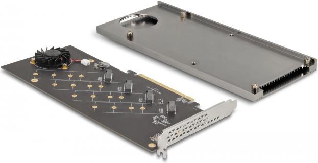 Produktbild Delock PCI Express 4.0 x16 Karte zu 4 x intern NVMe M.2 Key M mit Kühlkörper und Lüfter