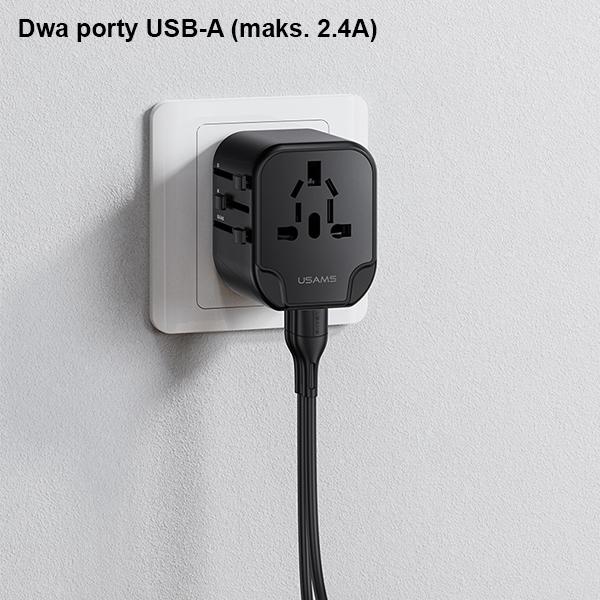 Produktbild Usams Ład. siec. 2xUSB T55 12W adapter 4w1 US/AU/EU/UK czarny/black CC173TC01 (US-CC173) Univesal Tr