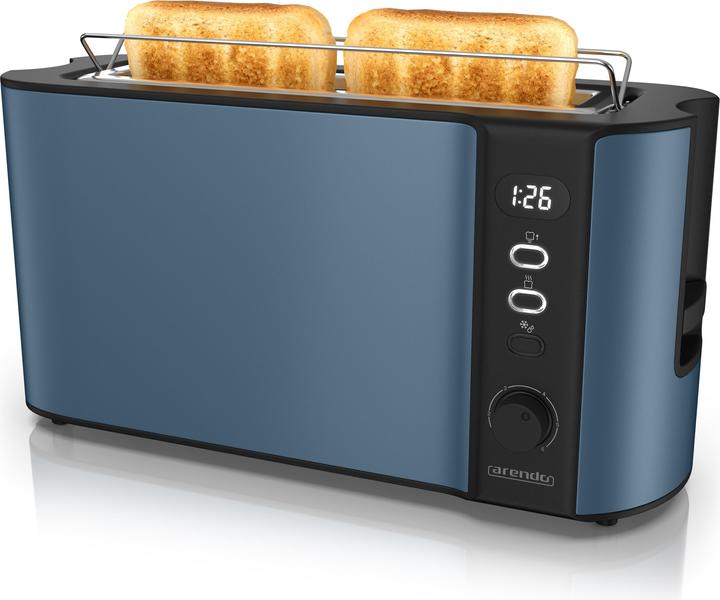 Produktbild Arendo Toaster Edelstahl Langschlitz 2 Scheiben, Doppelwand, Display mit Restzeitanzeige, Brötchenaufsatz