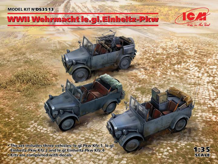 Produktbild ICM WWII Wehrmacht le.gl.Einheitz-Pkw(le.gl.PKWKfz.1,le.gl.Einheitz-PkwKfz.2,PkwKfz4