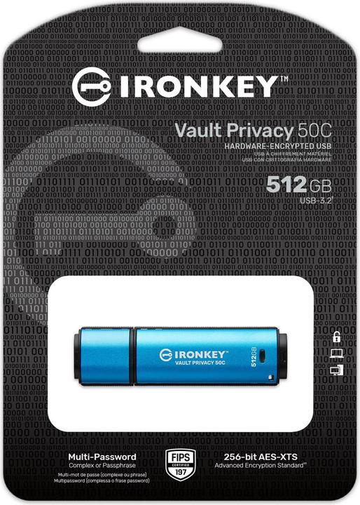 Image du produit Kingston Clé IronKey VP50C 512GB USB-C sécurisé (512 Go, USB 3.2)