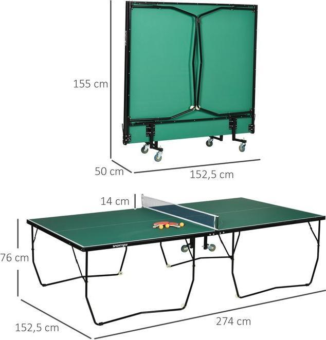 Image du produit Homcom Table de ping-pong pliante avec roues, raquettes et balles incluses