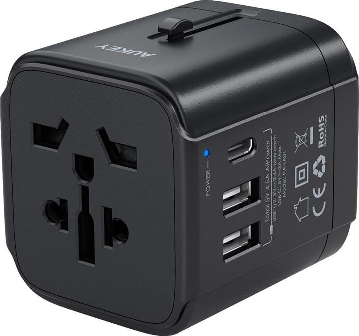 Produktbild Aukey PA-TA01 White Universal Travel Adapter with 1xUSB-C and 2x