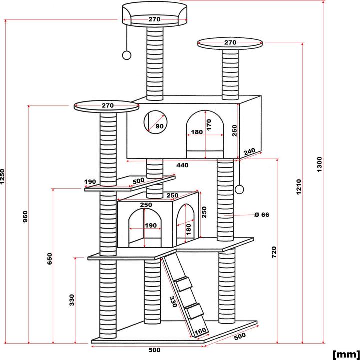 Produktbild Wiltec Kratzbaum Grau/Weiss 130cm Katzenkratzbaum Katzenbaum Kletterbaum Katze (130 cm, Grau/Weiss)