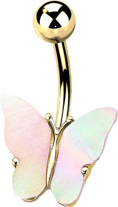 Actual product image Star Piercing Banana gold-plated abalone butterfly light-coloured (Surgical steel 316L, Brass)