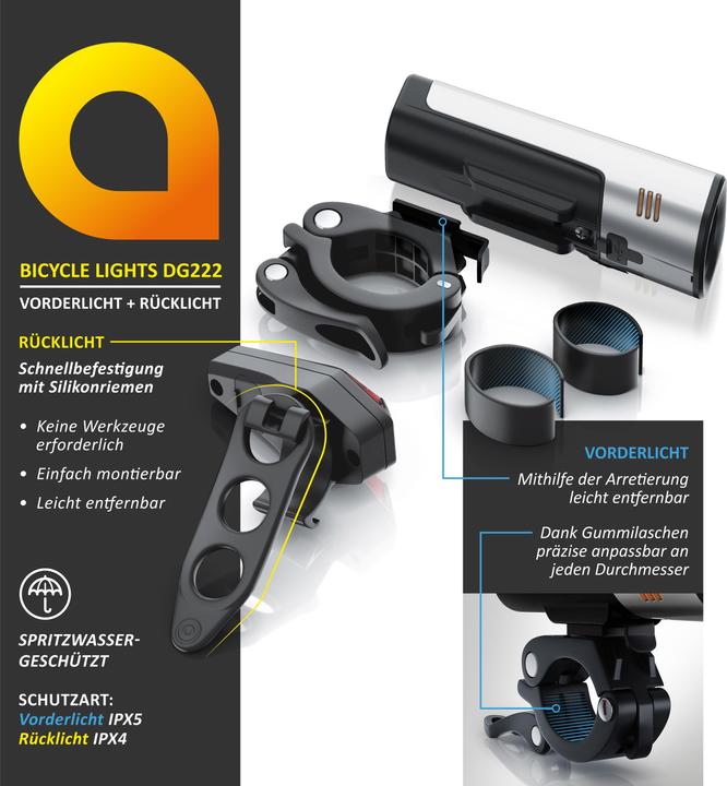 Produktbild Aplic Fahrradbeleuchtung, Velobeleuchtung, Fahrradlampenset, 2600mAh Frontlicht & 180mAh Rücklicht, 40 Lux (20 lm)