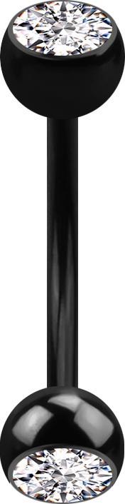 Image du produit Star Piercing Micro banane noire avec deux boules de cristal argenté (Acier chirurgical 316L)