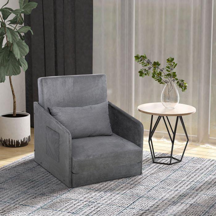 Produktbild Swisshandel24 Schlafsofa Sofabett Einzelsofa Waschbarer Bezug 2 Seitentaschen Kissen Metall Grau 70 x 76 x 77 cm