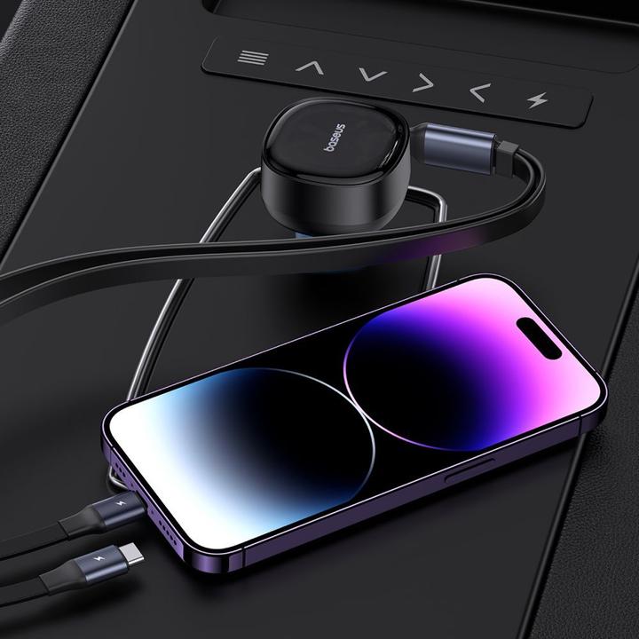 Actual product image Baseus Car Charger Enjoyment USB with USB-C cable and Lightning 60W (black)