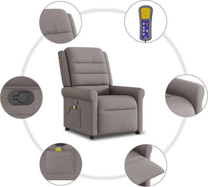 Productafbeelding VidaXL Massage fauteuil Taupe stof Massage TV fauteuil Fauteuil met massagefunctie