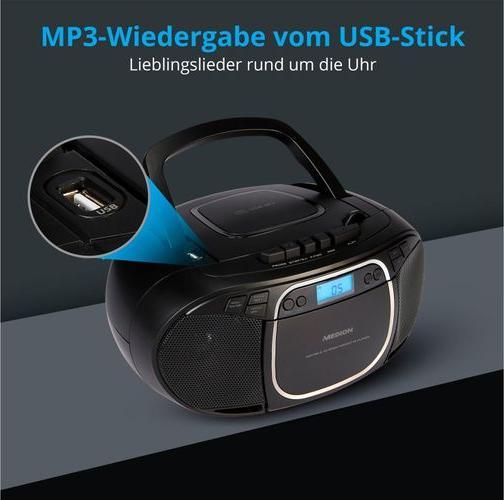 Image du produit Medion E66476 - Radio - Lecteur CD/MP3/cassettes - écran LCD - stéréo PLL-FM - USB - 2 x 20 W - Noir (VHF, AM, FM, PLL)