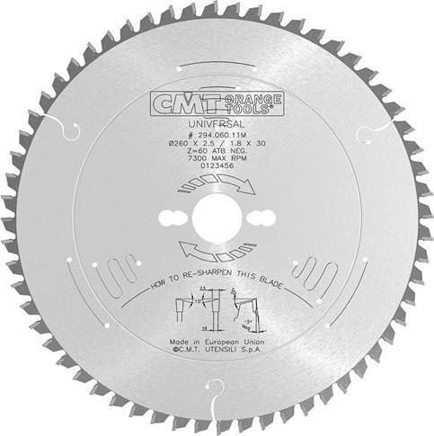 Productafbeelding CMT Rond getand blad 260x2,5x30 Z60 W NEG