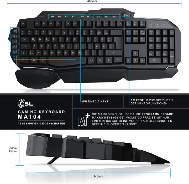 Produktbild CSL Gaming Bundle Tastatur, Maus & Mauspad (CH, Kabelgebunden)