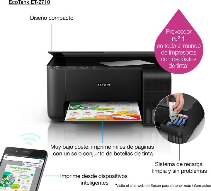 Actual product image Epson ET-2710 EcoTank Unlimited (Ink tank, Colour)