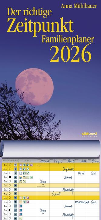 Actual product image Der richtige Zeitpunkt Family planner 2026 - monthly wall calendar to hang up, with spiral binding (22.4 x 48.5 cm, Hardcover, German)
