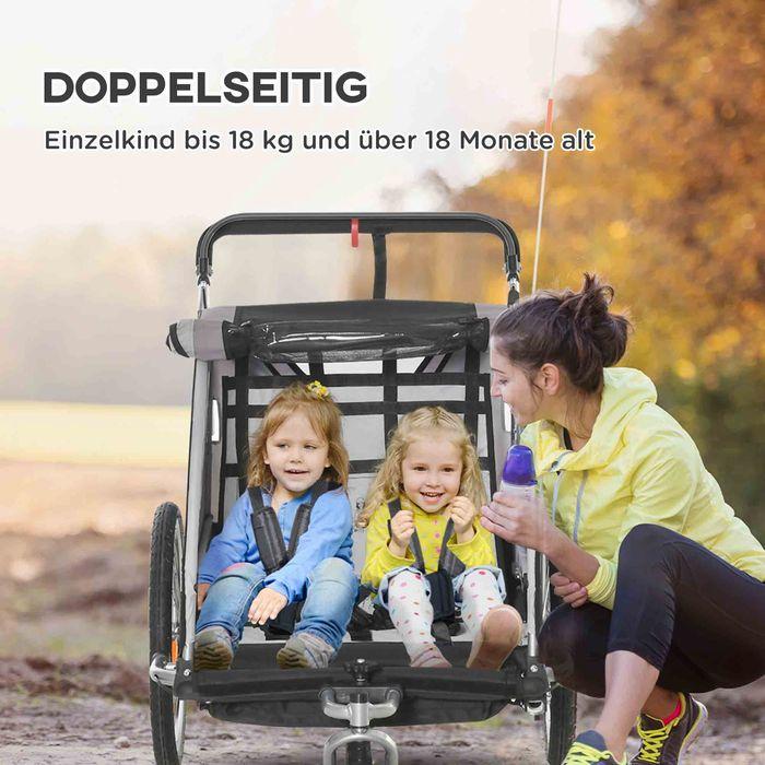 Produktbild Swisshandel24 2 in 1 Kinderanhänger klappbar Fahrradanhänger mit abnehmbarem Vorderrad Grau