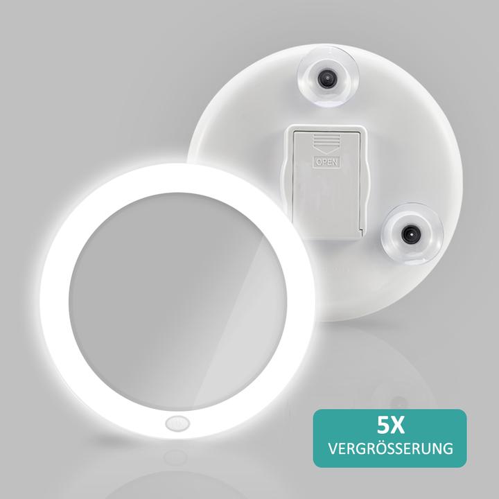 Actual product image Emke Kosmetikspiegel mit beleuchtung 5X Vergrösserung, Saugnapf, Batteriebetrieben, 165mm
