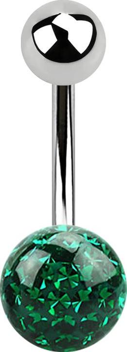 Produktbild Star Piercing Banane silber mit Kugel und Kristall Kugel grün Epoxy Schutzschicht (ohne Messing, Chirurgenstahl 316L)