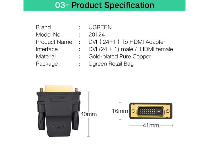 Actual product image Ugreen HDMI / DVI Adapter HDMI female DVI male 24+1 pin (HDMI, 1.60 cm)