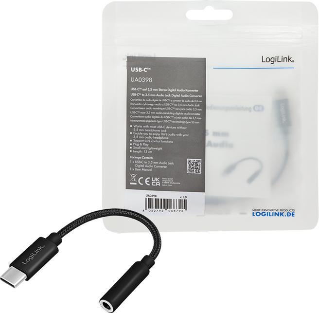 Immagine prodotto LogiLink Cavo da USB-C a 3,5 mm 0,13 m nero (USB tipo C, USB tipo C)