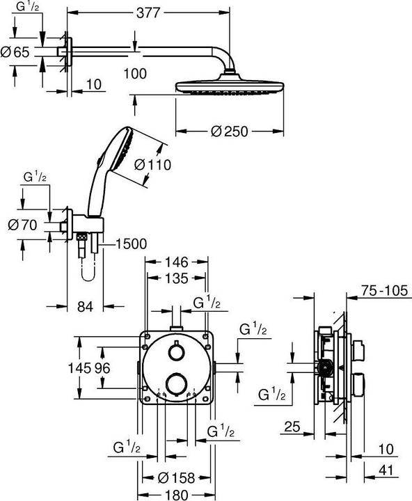 Image du produit Grohe Precision Thermostat Duschsystem Unterputz mit Vitalio Start 250 (1 Strahlart) und Vitalio Comfort 1