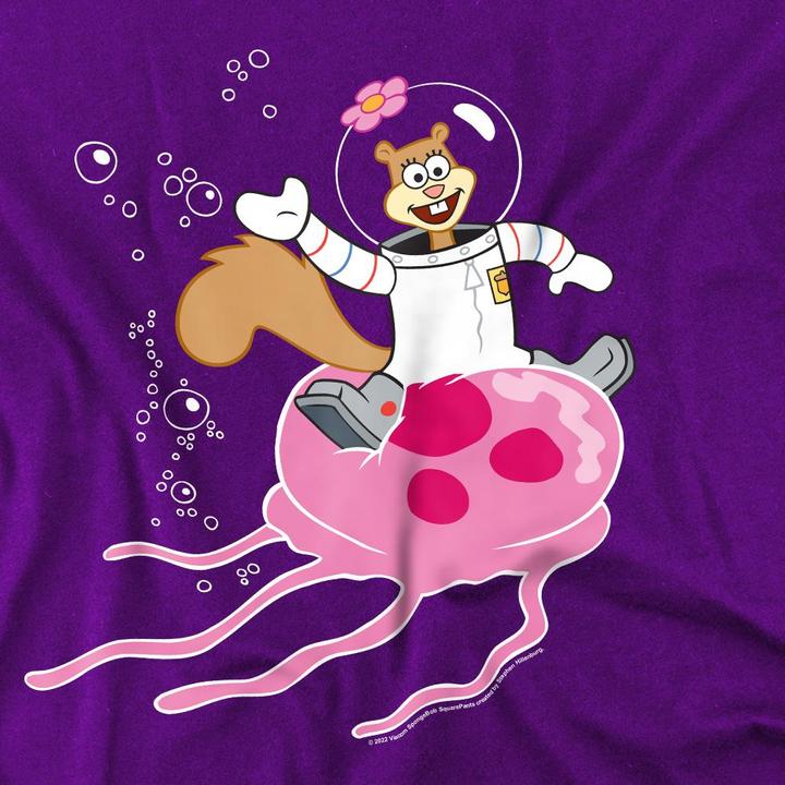 Actual product image Spongebob Squarepants Mens Sandy Rides The Jellyfish T-Shirt (4XL)