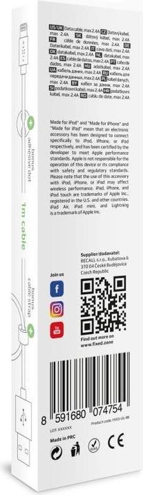 Actual product image Fixed USB cable USB-A - Lightning 1m Black (FIXD-UL-BK) (1 m, USB 2.0, 20 W)
