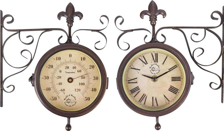 Actual product image Esschert Design Garden clock station with thermometer 25 x 28.5 cm, Beige/Brown (25 cm)