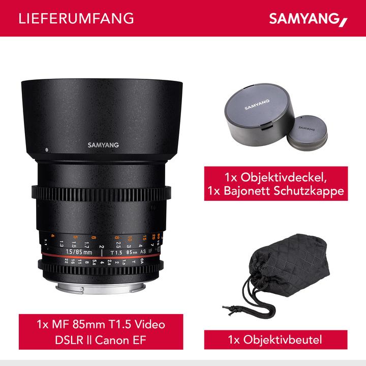 Image du produit Samyang 85mm T1.5 VDSLR II Canon EF (Canon EF, Plein format)