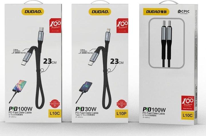 Actual product image Dudao USB-C to USB-C 100W PD 0.23m cable (black) (0.23 m)