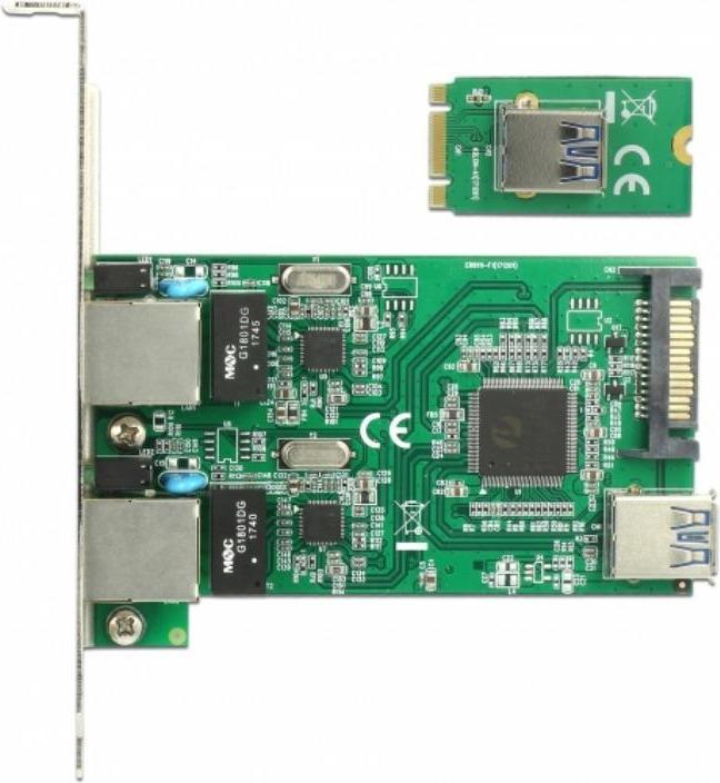 Actual product image Delock Converter M.2 Key B+M male > 2 x Gigabit LAN (M.2 A Key)