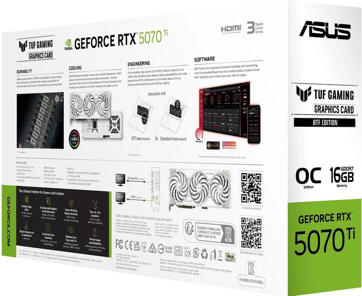 Produktbild ASUS TUF Gaming GeForce RTX 5070 Ti OC 16GB GDDR7 BTF White (16 GB)
