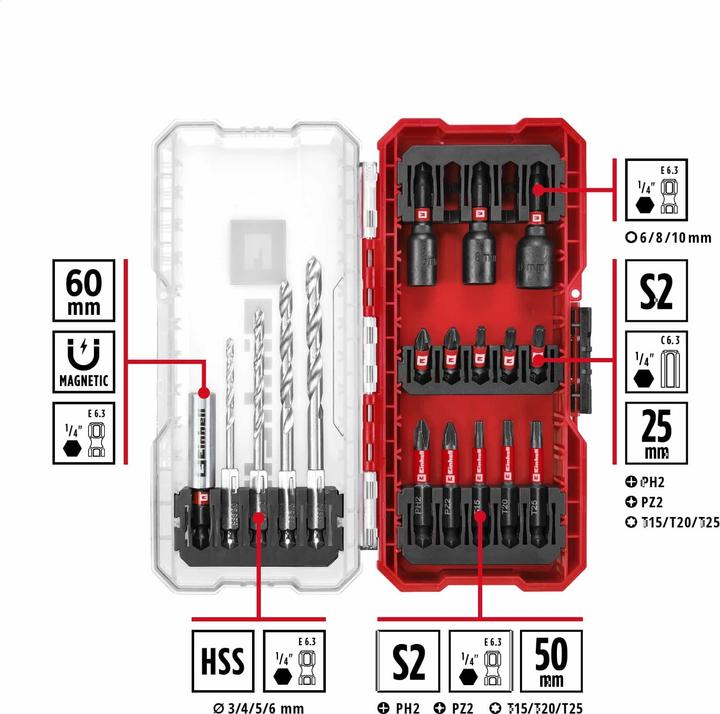 Actual product image Einhell Socket spanner bit socket set 1/4" (6.3 mm) 18-piece 108709 (6 mm, 3 mm, 5 mm, 4 mm)