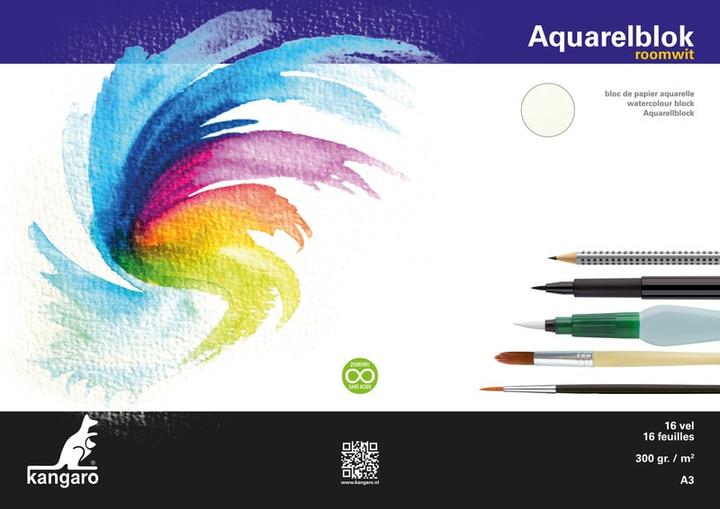 Actual product image Kangaro Watercolour block A3 16 sheets 300 gram cream white (16 x)