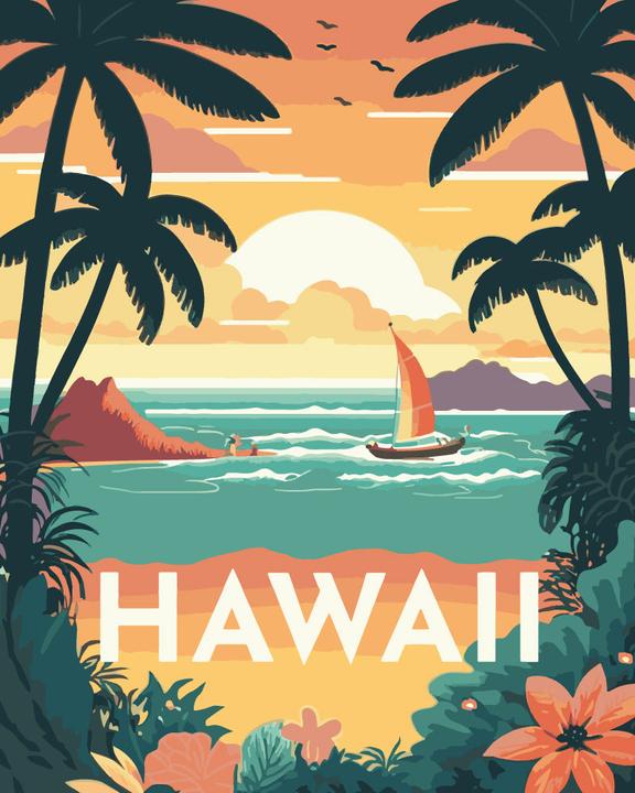Produktbild Figured'Art Malen nach Zahlen - Reiseposter Hawaii auf Keilrahmen gespannt