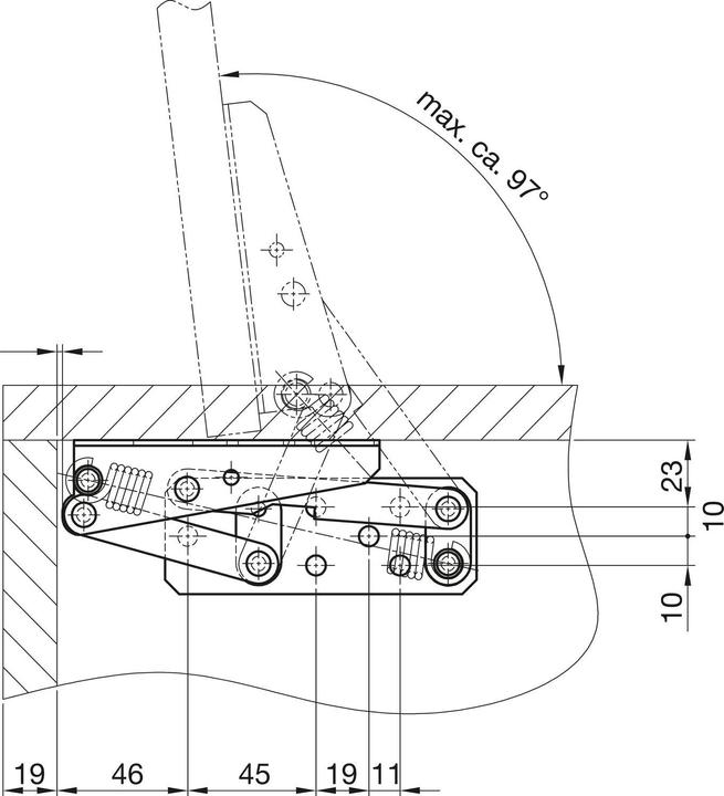 Produktbild Truhenbankbeschlag EW-425 mit Feder, Öffnungswinkel 95°, Stahl blau verzinkt (2 Stk.)