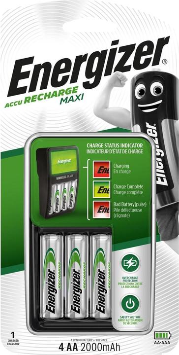 Energizer Recharge Maxi (4 Stk., AA, 2000 mAh, Ladegerät inkl. Akku)