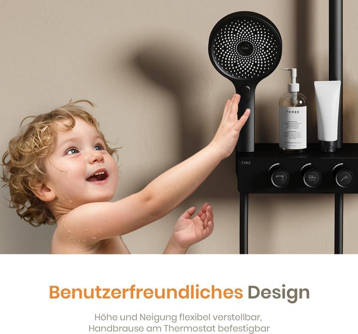 Image du produit Emke Système de douche avec thermostat Noir mat Kit de douche complet Douche à effet pluie avec