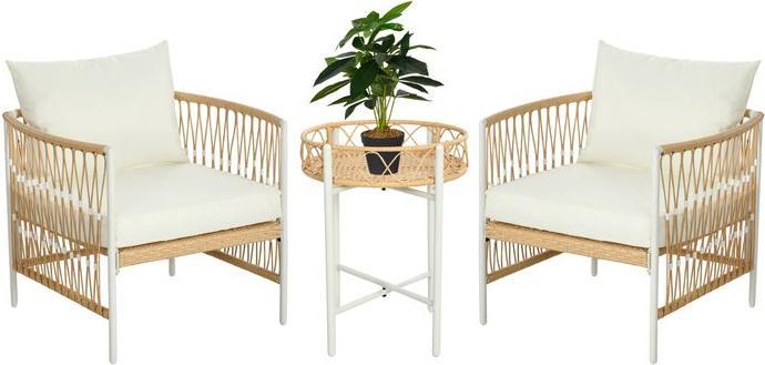 Image du produit Swisshandel24 Set de 3 meubles de jardin en rotin, ensemble de jardin avec 2 chaises de jardin, jaune+crème