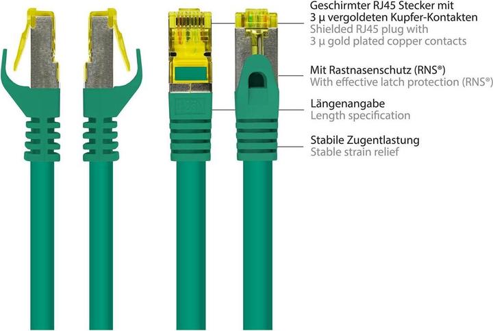 Image du produit Good Connections Câble patch RJ45 avec câble brut Cat.7 et protection de nez de verrouillage (RNS®), S/FTP, PiMF (S/FTP, CAT7, 1 m)