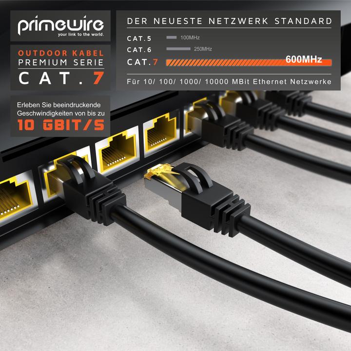 Immagine prodotto Primewire Cavo di rete CAT.7, RJ-45, Ethernet, cavo patch da esterno CAT 7 IP66 10 Gbit/s S/FTP Cavo LAN PiMF (S/FTP, CAT7, 5 m)