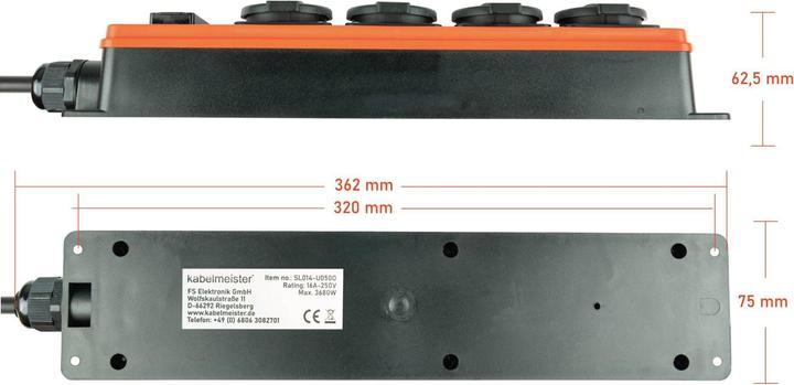 Produktbild Kabelmeister Steckdosenleiste Outdoor, 4-Schutzkontakt-Buchse (IP54/IP20), 2x USB-A Buchse, orange/ (4 x, CEE 7/3, 5 m)