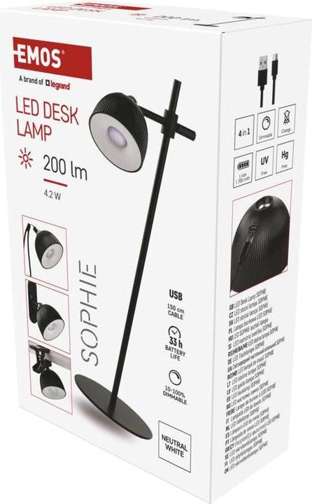 Image du produit Emos Lampe de bureau LED SOPHIE, rechargeable, noire (200 lm)