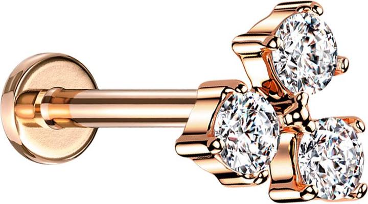 Actual product image Star Piercing Micro Labret inner thread rose gold three crystals silver (Brass, Surgical steel 316L)