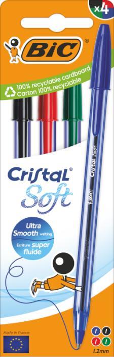 Image du produit Bic Cristal Soft (Rouge, Bleu, Noir, Vert, 4 x)