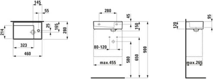 Image du produit Laufen Lave-mains KARTELL 460x280mm avec accoudoir à droite ou au sol 1 HL-ref. blanc (280 mm, 460 mm)