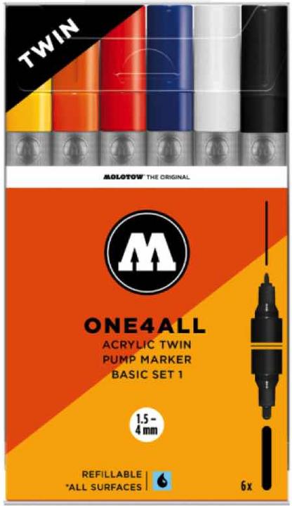 Immagine prodotto Molotow ONE4ALL Matite Acriliche Twin Basic Set da 6 (Ordinati, 4 mm, 6 x)