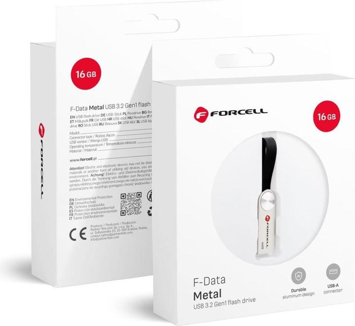 Forcell Memory cards F-DATA pendrive Metal 16GB USB3.2 Gen 1 (USB A) silver (16 GB, USB-A)